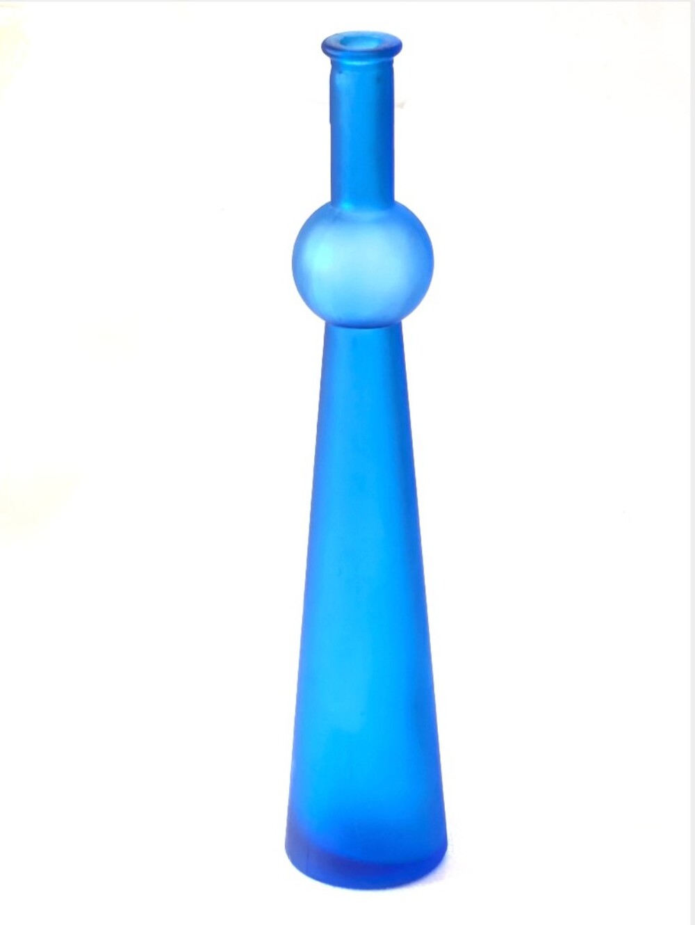 Retro Swedish Mid-Century Modern Space-Age Frosted Blue Tall Glass Vase